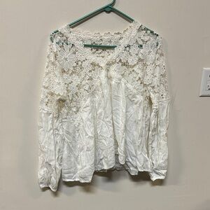Free People White Lace Floral Blouse